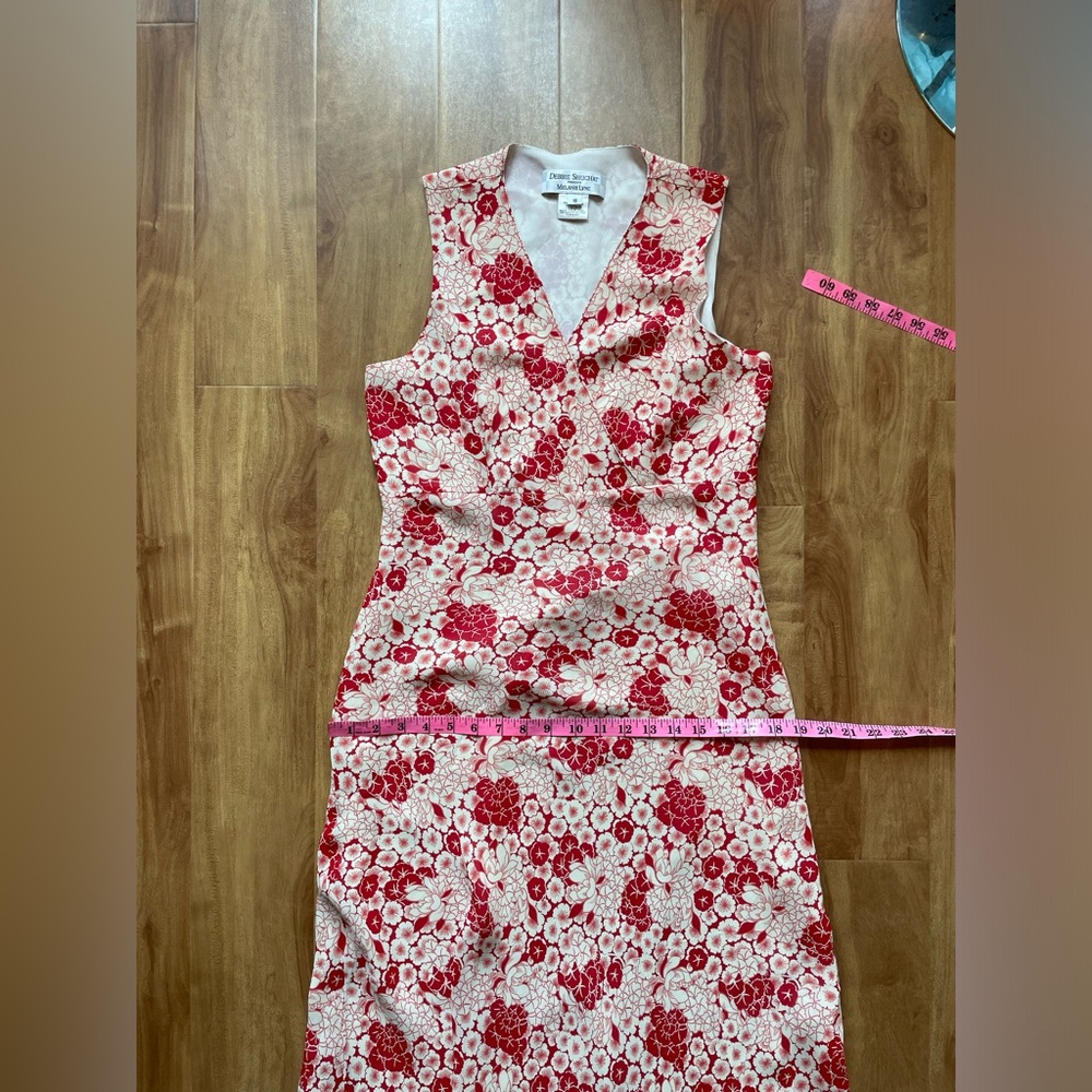 Vintage 90s Red & White Floral Print Maxi Sleeveless V-Neck Slip Dress Sz Small - Picture 11 of 12